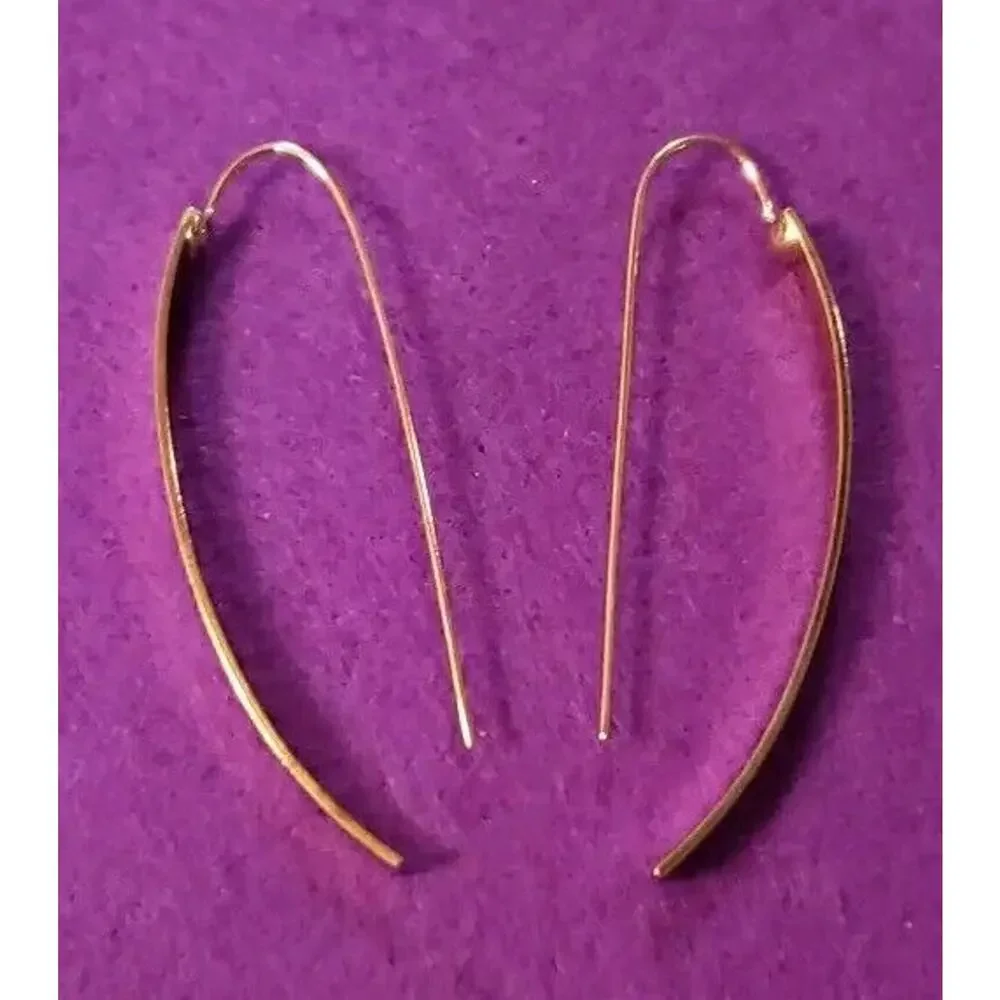 Long Dangle Threader Earrings Curved Bar Shiny Yellow Gold Tone Pierced New